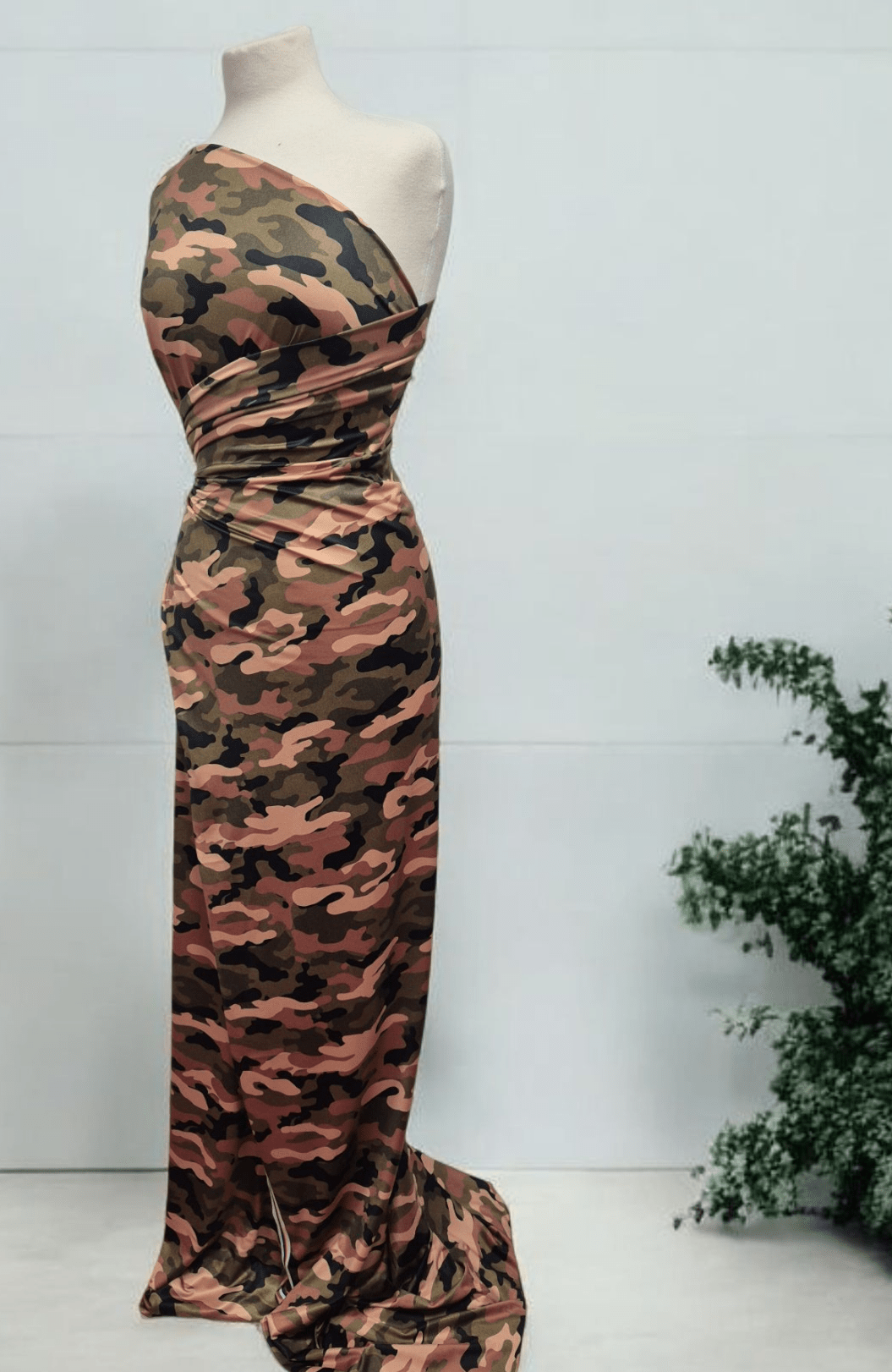 Khaki Camo Print Soft Touch Stretch Fabric