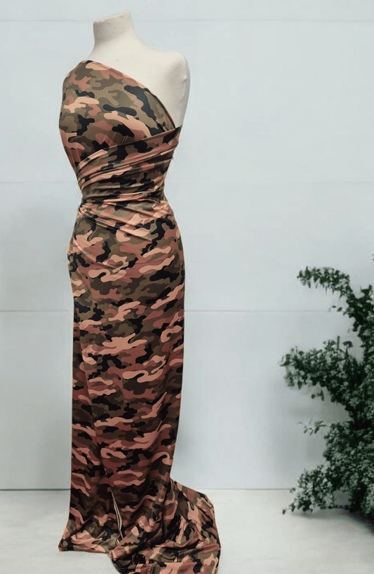 Khaki Camo Print Soft Touch Stretch Fabric