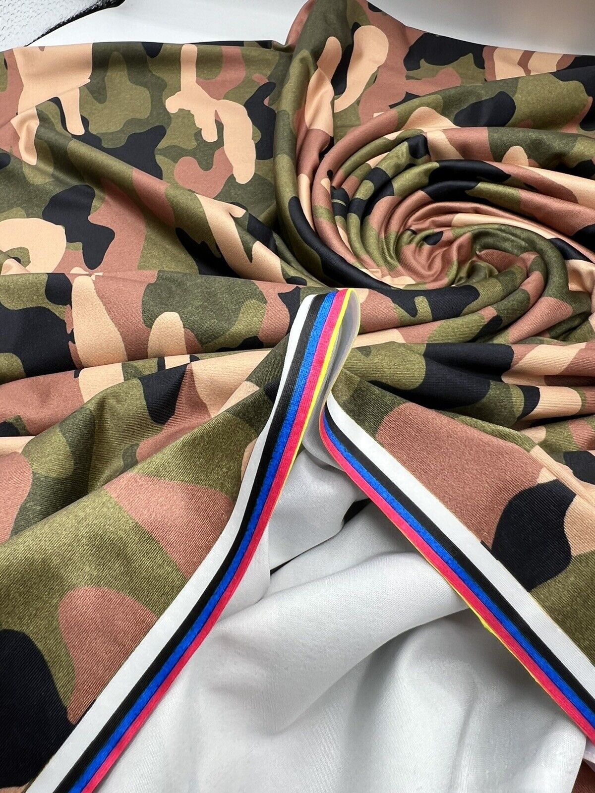Khaki Camo Print Soft Touch Stretch Fabric