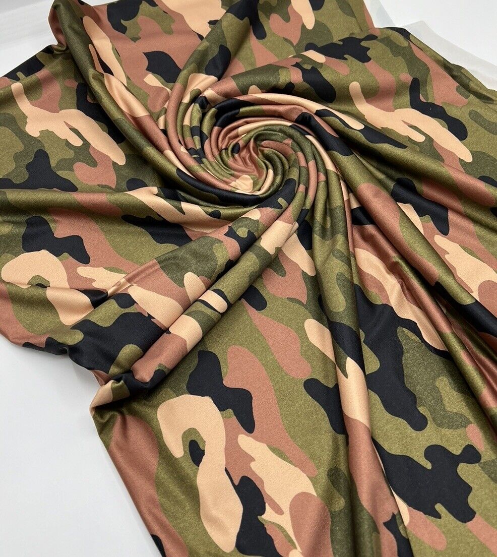 Khaki Camo Print Soft Touch Stretch Fabric