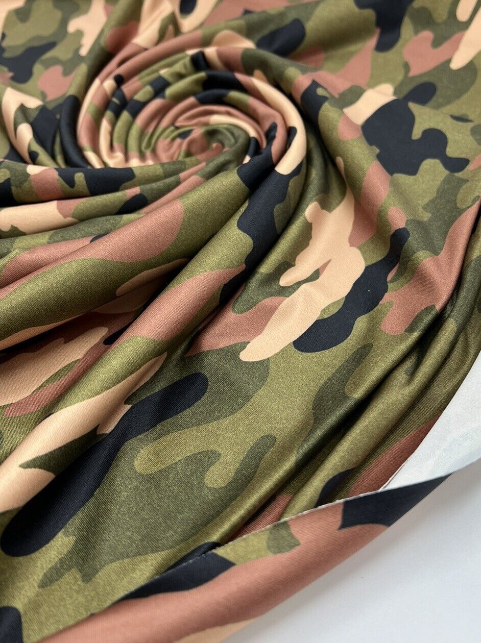 Khaki Camo Print Soft Touch Stretch Fabric