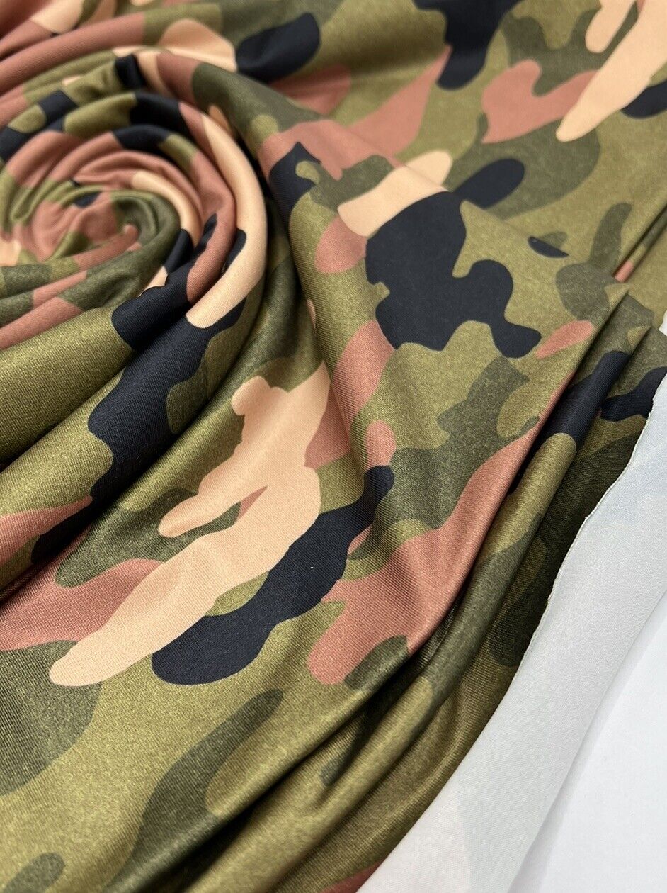 Khaki Camo Print Soft Touch Stretch Fabric