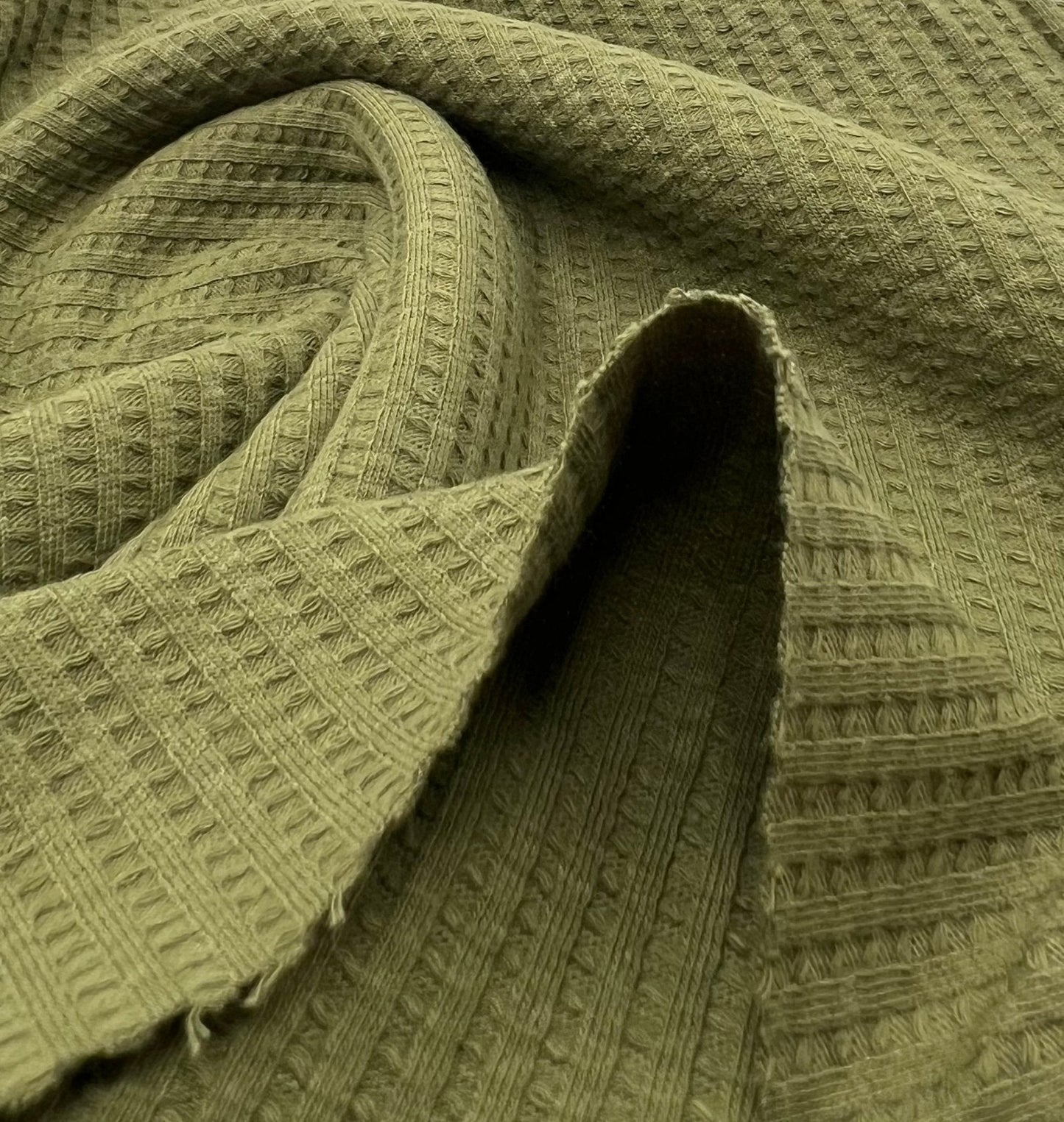 Khaki Cotton Soft Waffle Jersey Fabric 210 GSM 4 Way Stretch