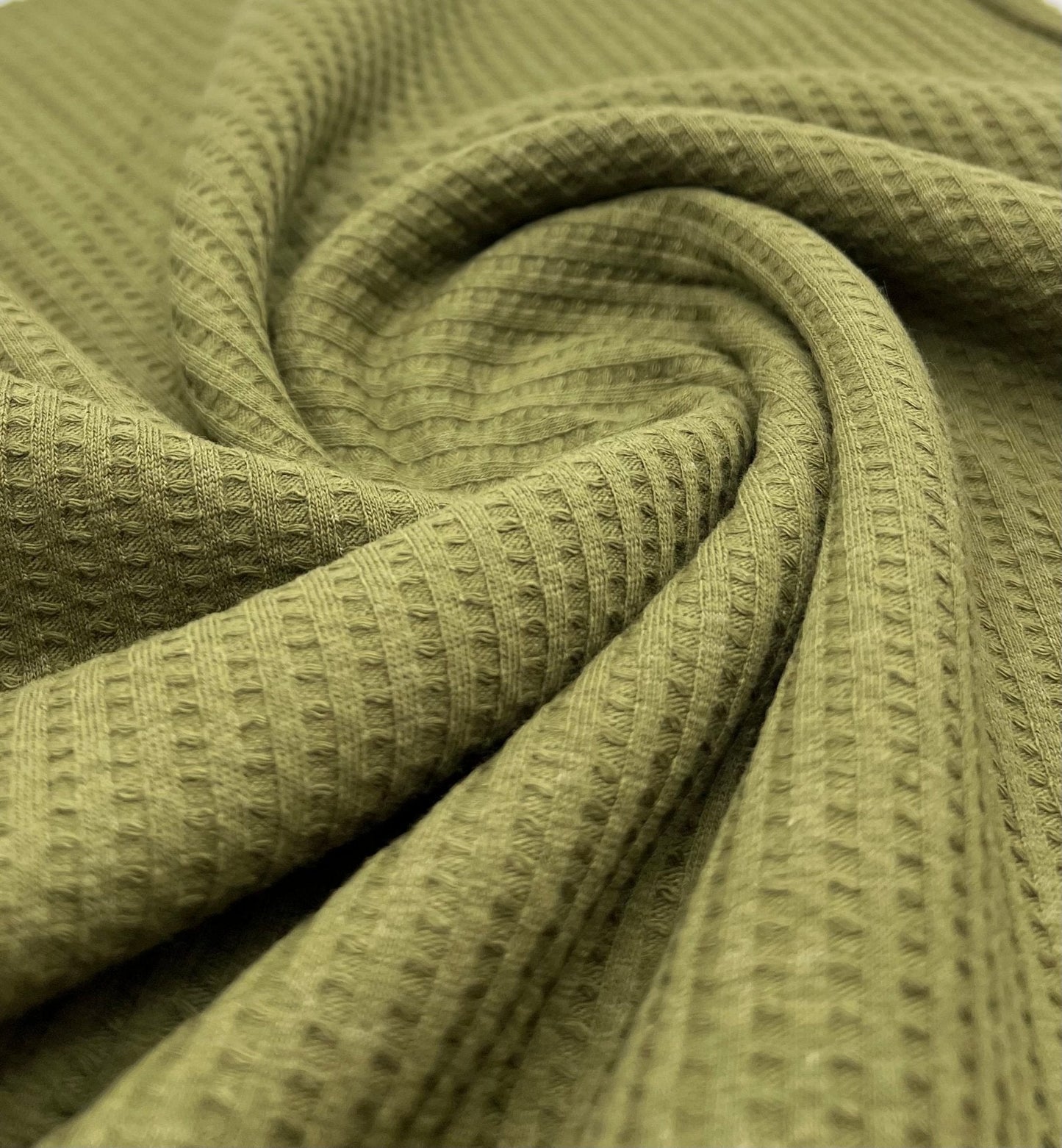 Khaki Cotton Soft Waffle Jersey Fabric 210 GSM 4 Way Stretch