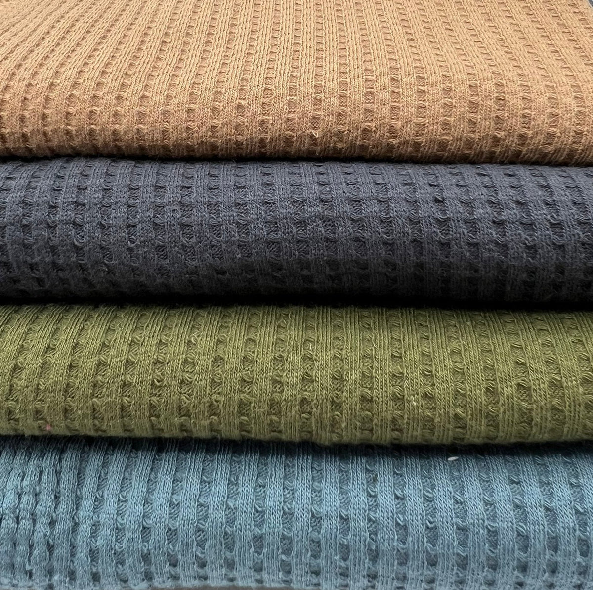 Khaki Cotton Soft Waffle Jersey Fabric 210 GSM 4 Way Stretch