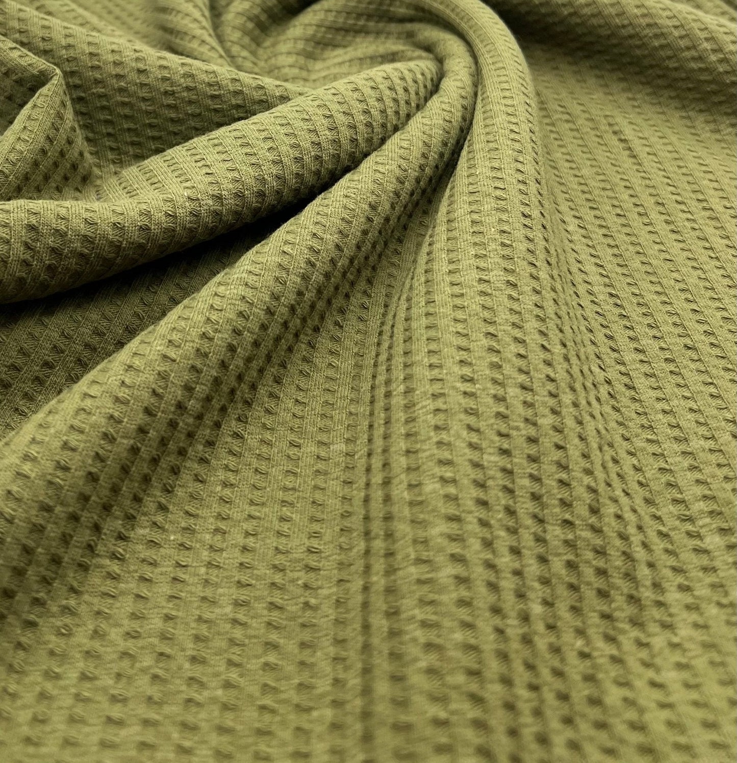Khaki Cotton Soft Waffle Jersey Fabric 210 GSM 4 Way Stretch
