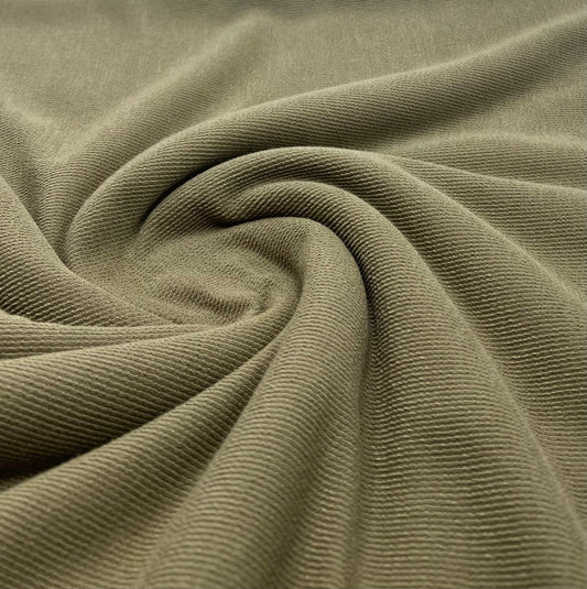 Khaki Crinkle Rib Stretch Fabric