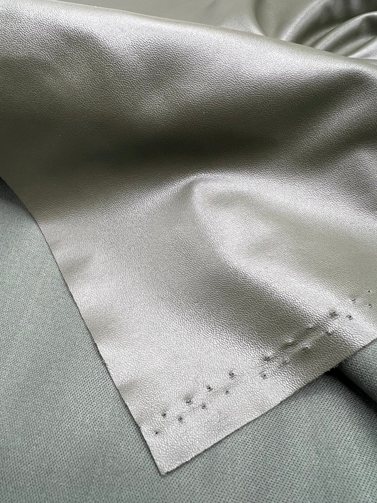 Khaki Green Cupro Wet look Leather Look Stretch Dress Craft Fabric