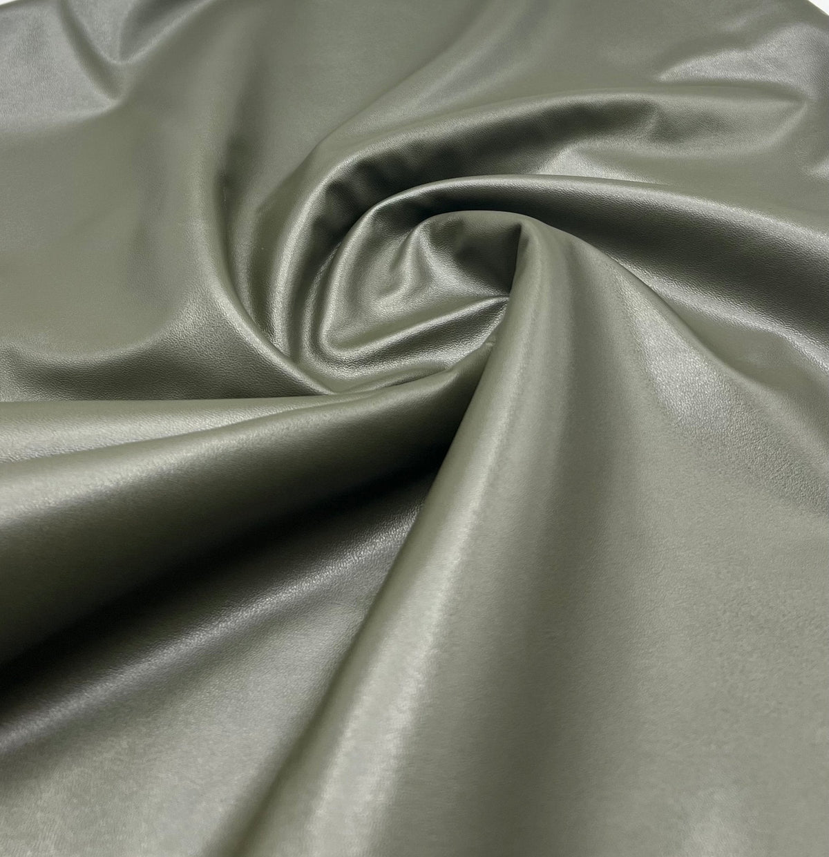 Khaki Green Cupro Wet look Leather Look Stretch Dress Craft Fabric