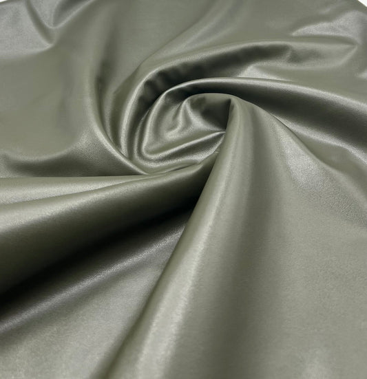 Khaki Green Cupro Wet look Leather Look Stretch Dress Craft Fabric