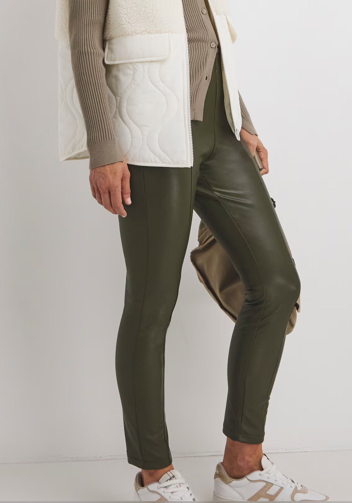Khaki Green Cupro Wet look Leather Look Stretch Dress Craft Fabric