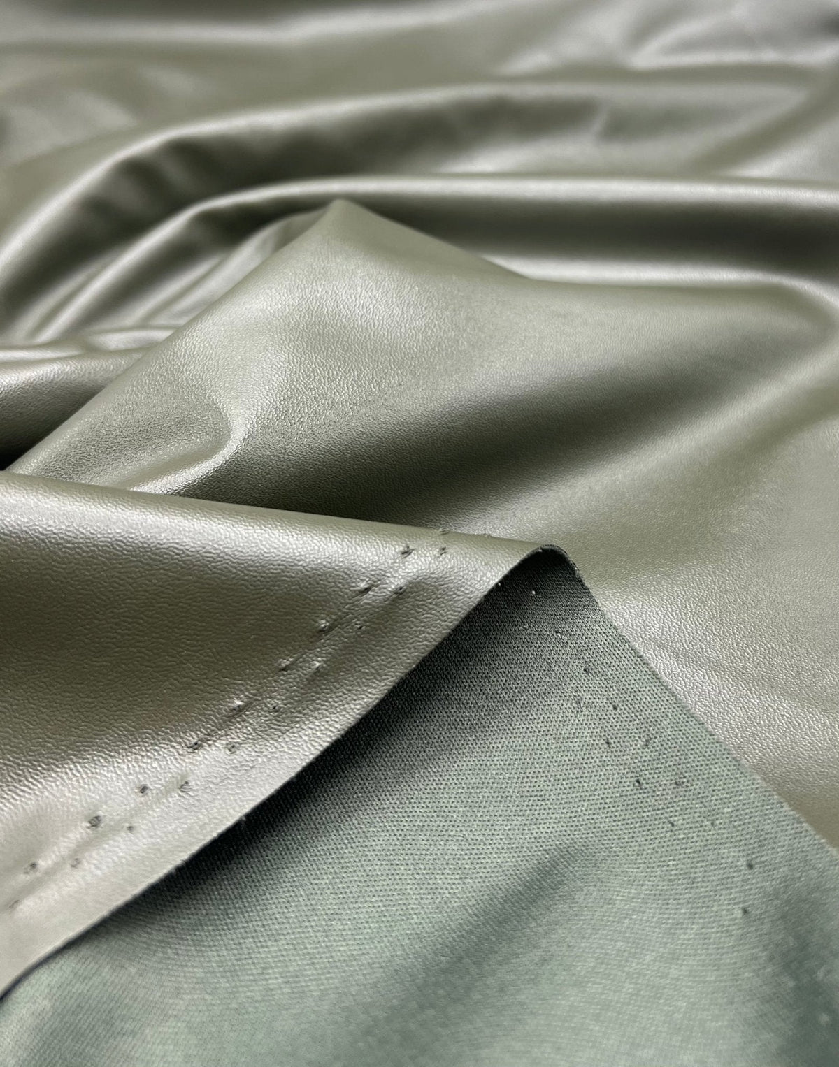 Khaki Green Cupro Wet look Leather Look Stretch Dress Craft Fabric