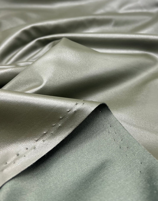 Khaki Green Cupro Wet look Leather Look Stretch Dress Craft Fabric
