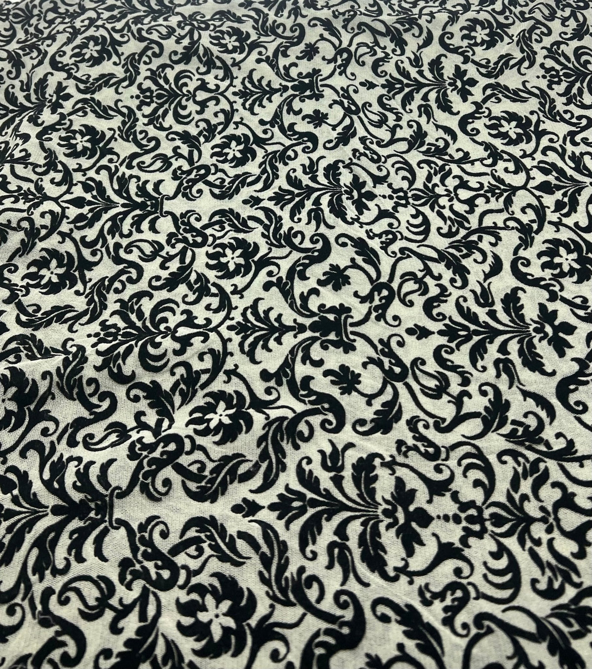 Khaki Green Embossed Flocked Mesh Fabric 2 Way Stretch