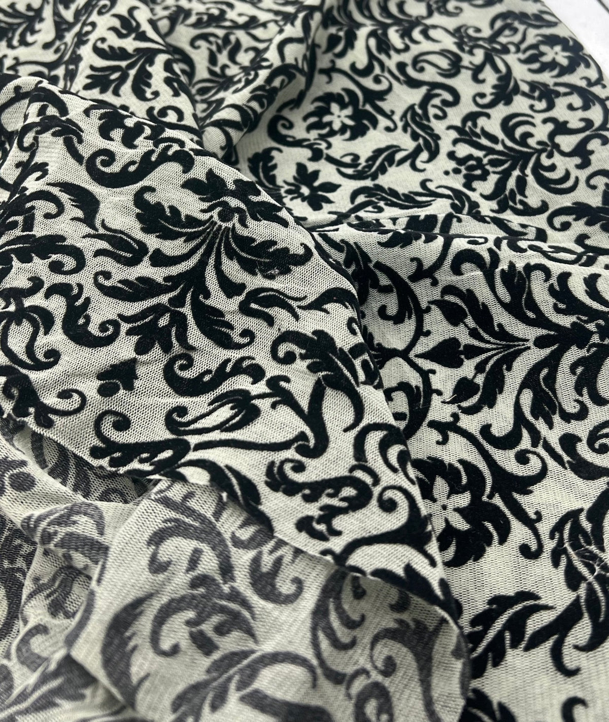 Khaki Green Embossed Flocked Mesh Fabric 2 Way Stretch