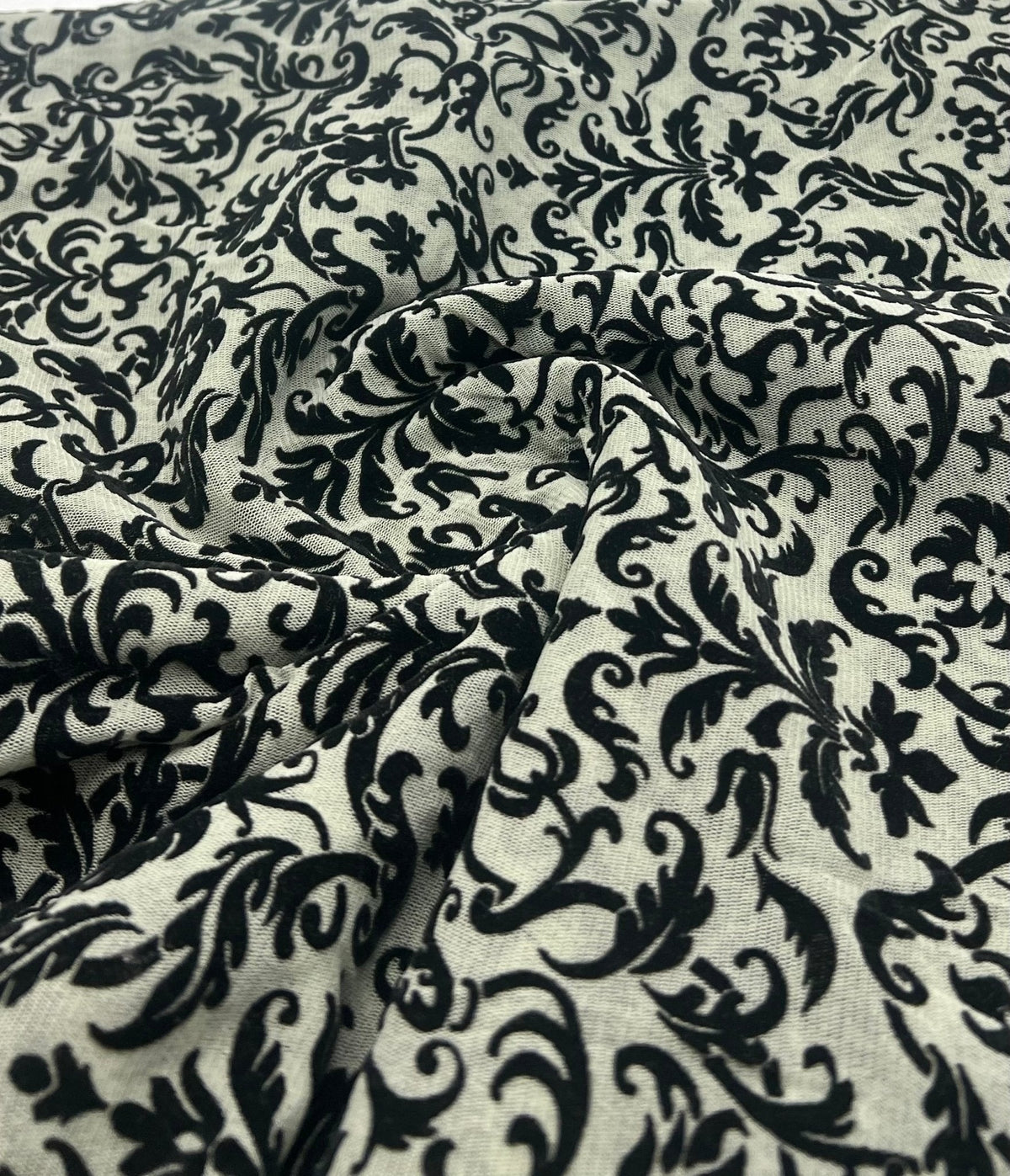 Khaki Green Embossed Flocked Mesh Fabric 2 Way Stretch