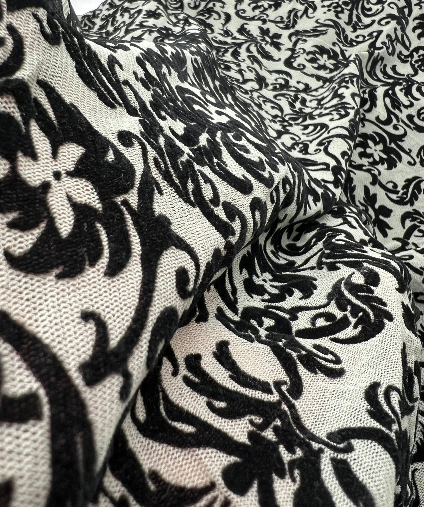 Khaki Green Embossed Flocked Mesh Fabric 2 Way Stretch