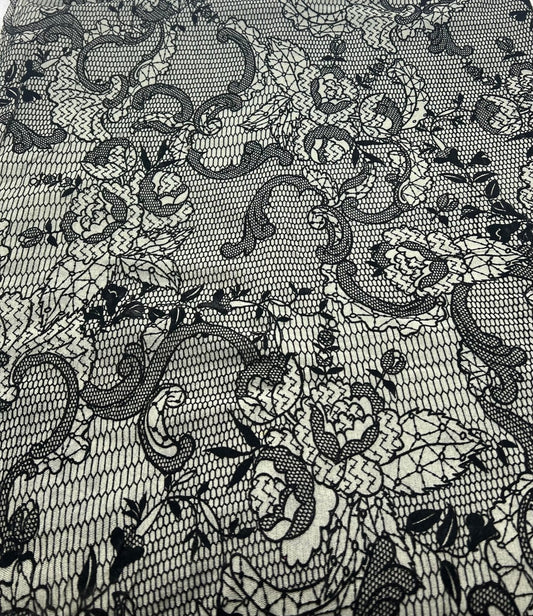 Khaki Green Floral Embossed Flocked Mesh Fabric 2 Way Stretch