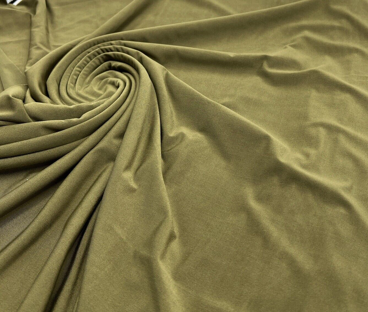 Khaki Green Plain Shiny Soft Touch Slinky 4 Way Stretch Fabric