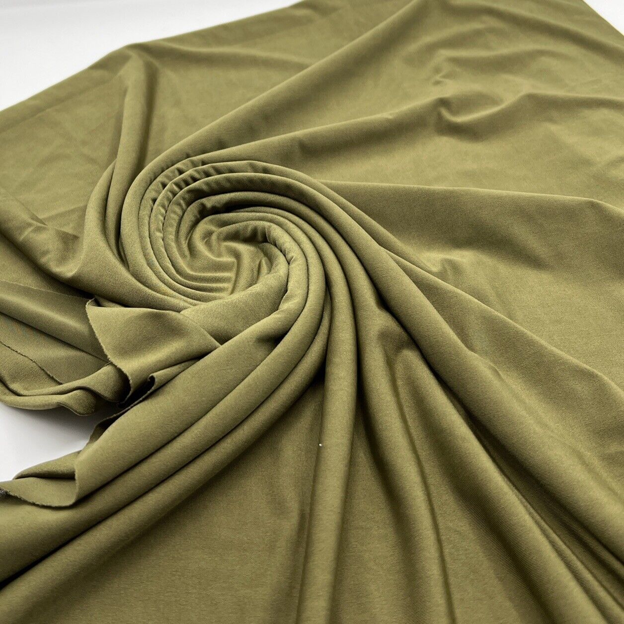 Khaki Green Plain Shiny Soft Touch Slinky 4 Way Stretch Fabric