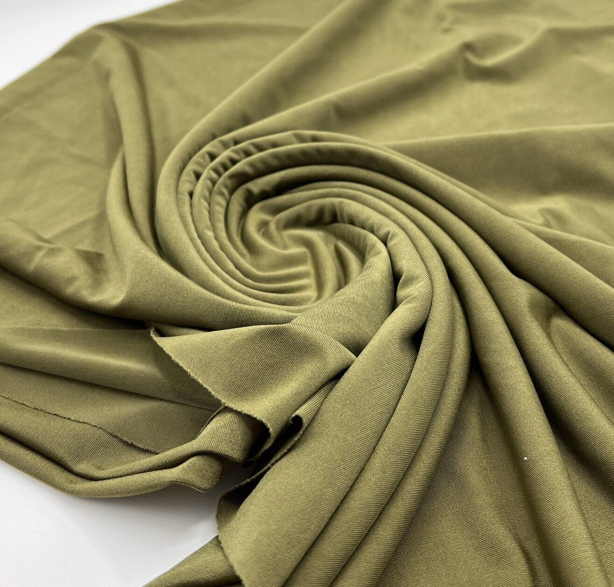 Khaki Green Plain Shiny Soft Touch Slinky 4 Way Stretch Fabric