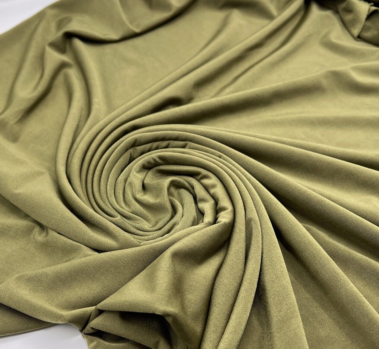 Khaki Green Plain Shiny Soft Touch Slinky 4 Way Stretch Fabric