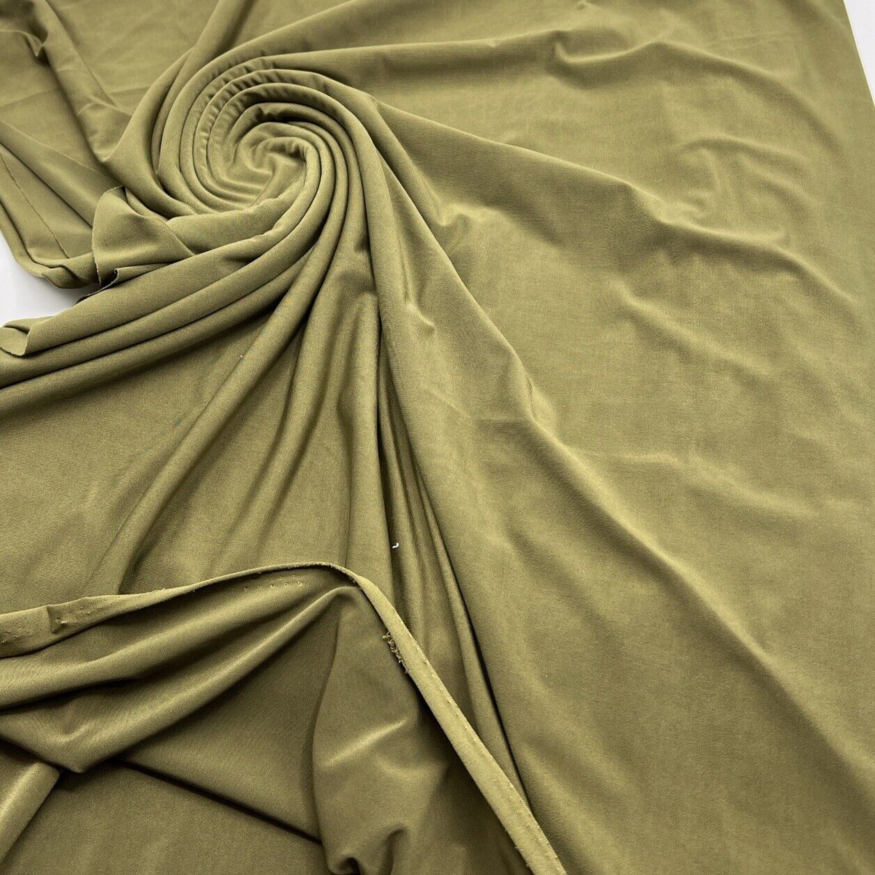 Khaki Green Plain Shiny Soft Touch Slinky 4 Way Stretch Fabric
