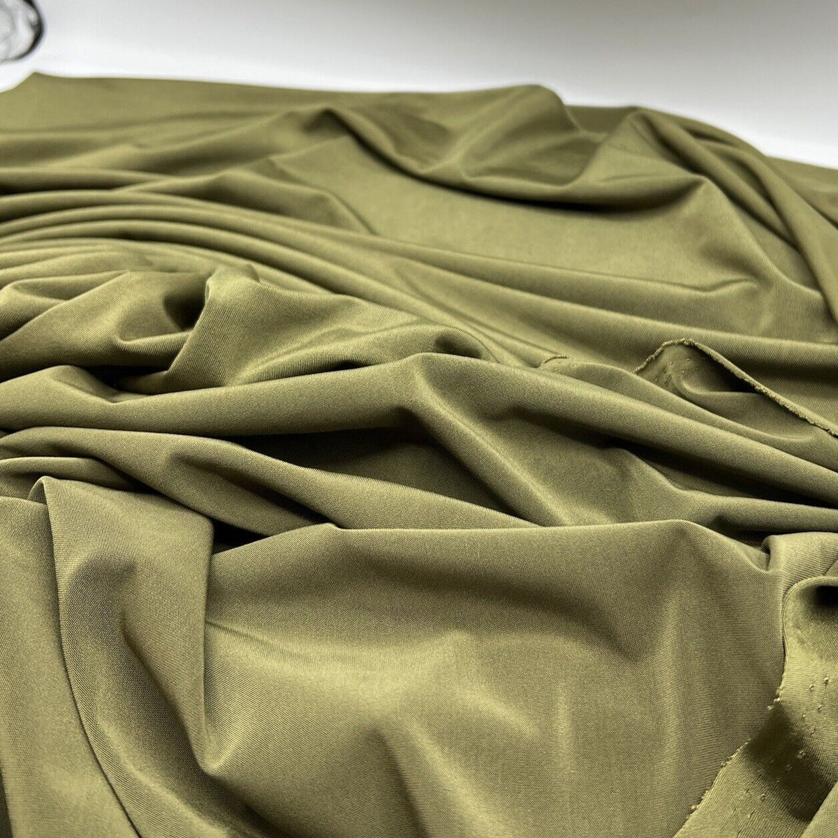 Khaki Green Plain Shiny Soft Touch Slinky 4 Way Stretch Fabric
