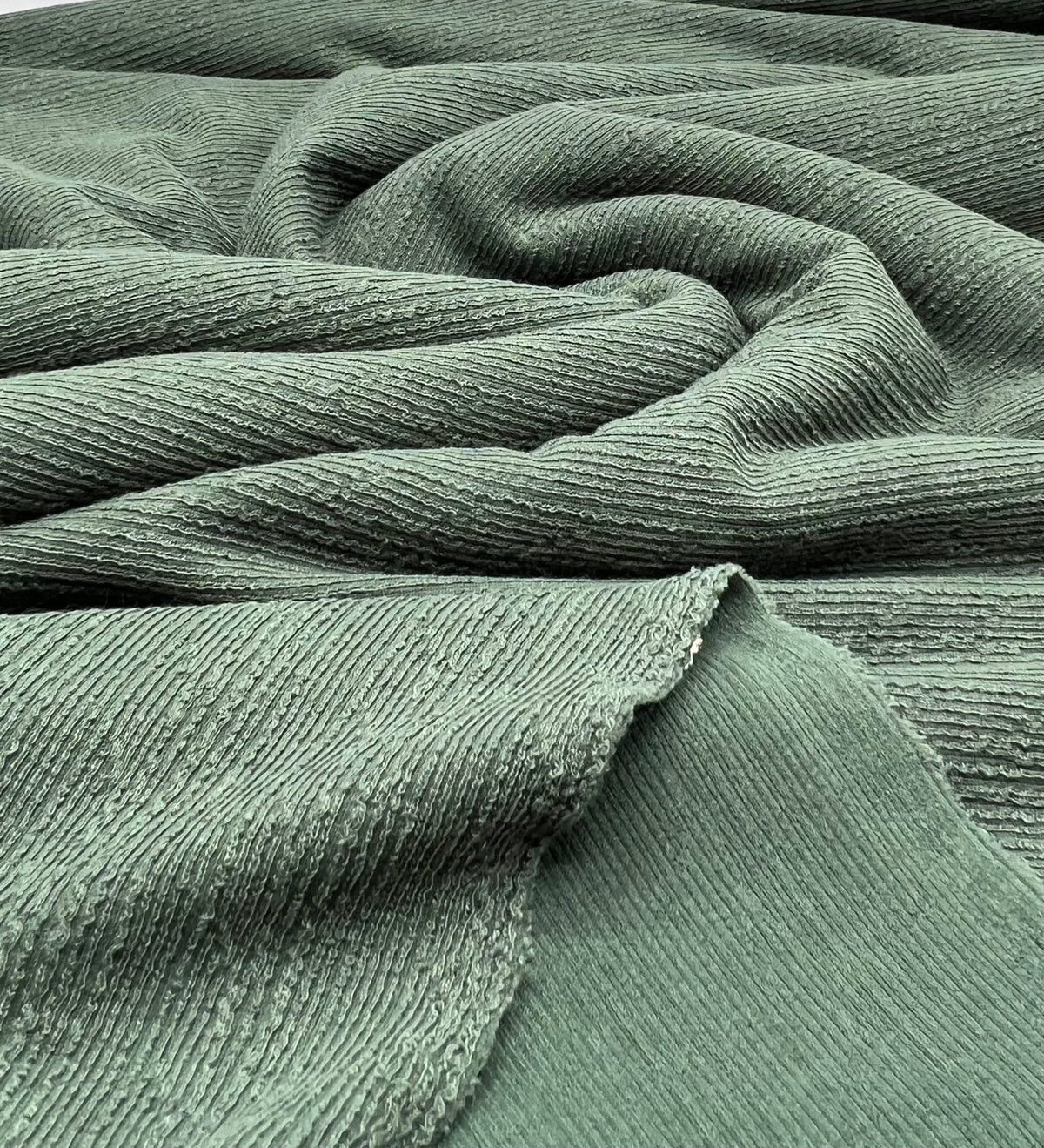 Khaki Green Soft Striped Textured Stretch Fabric