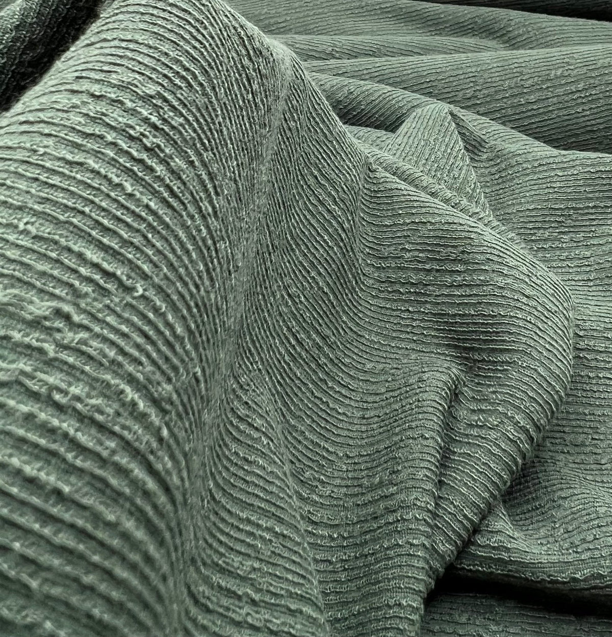 Khaki Green Soft Striped Textured Stretch Fabric
