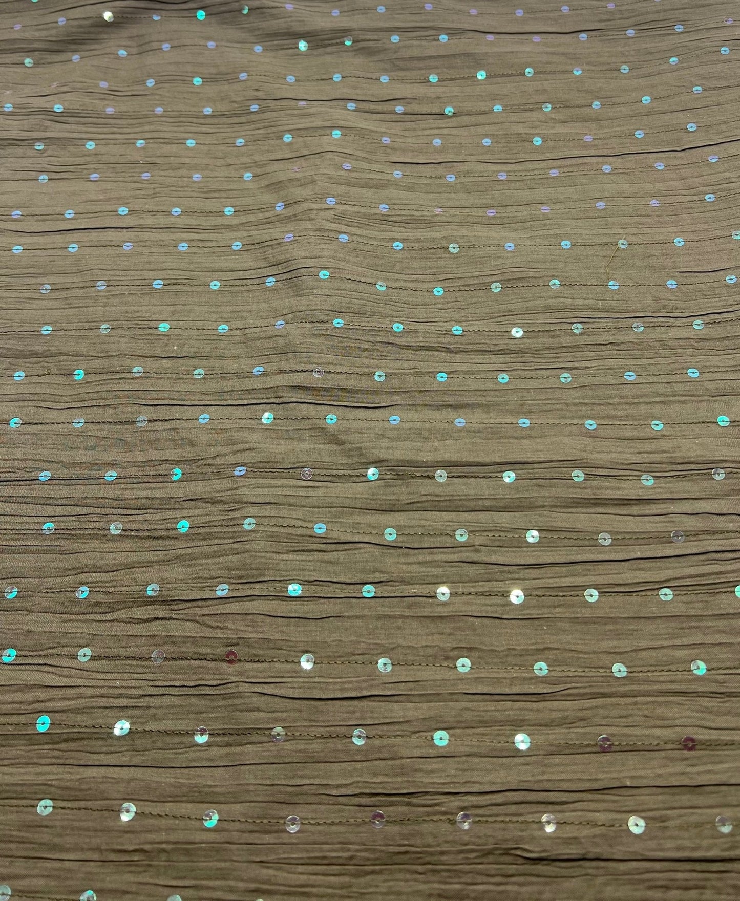 Khaki Sequin Crinkled Lightweight Non Stretch Woven Fabric