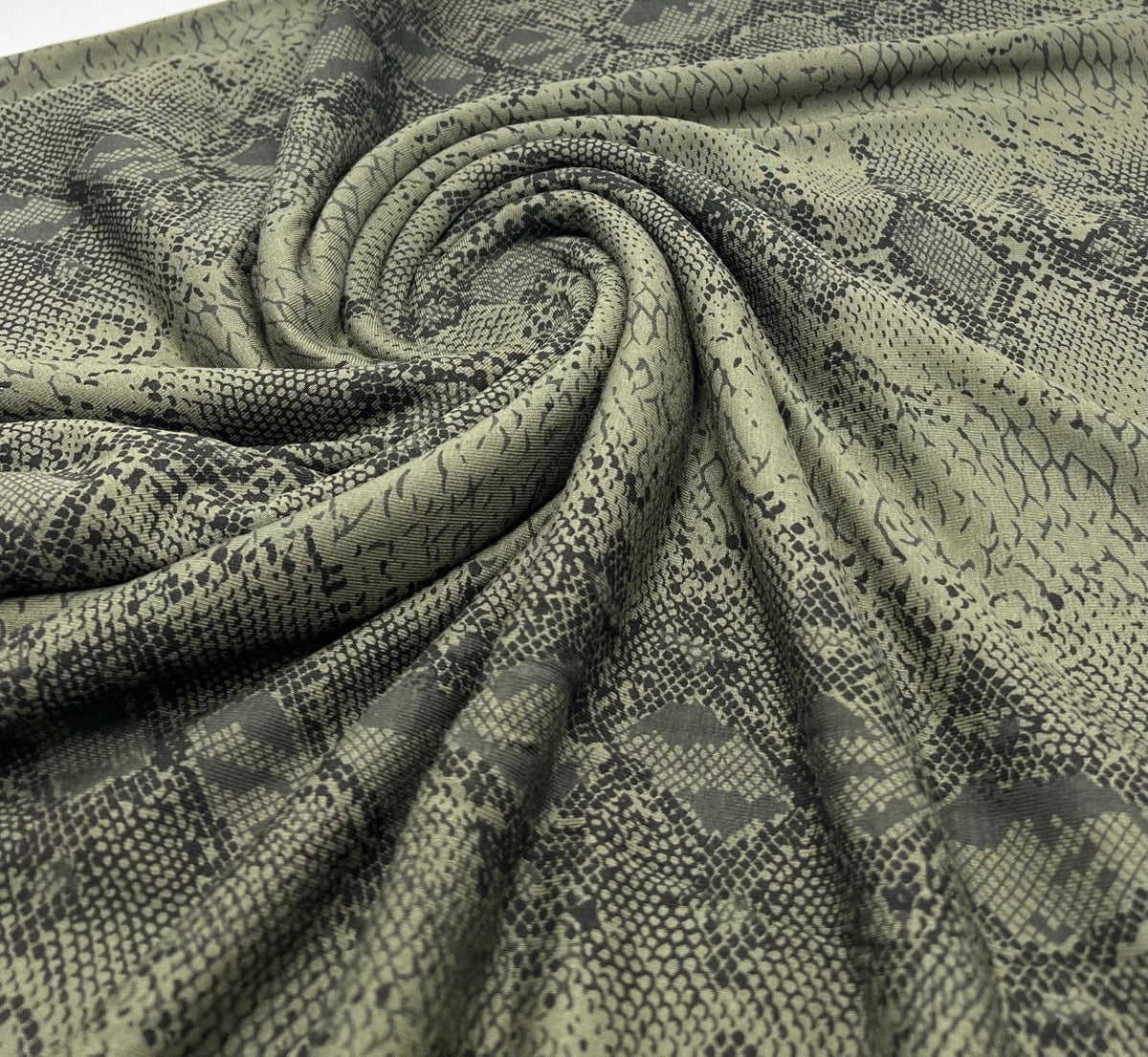 Khaki Snake Print Viscose Elastane Fabric