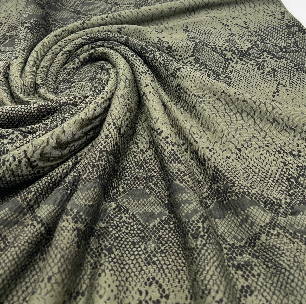 Khaki Snake Print Viscose Elastane Fabric
