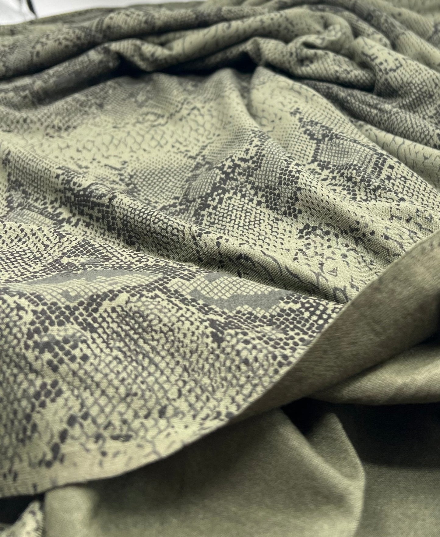 Khaki Snake Print Viscose Elastane Fabric