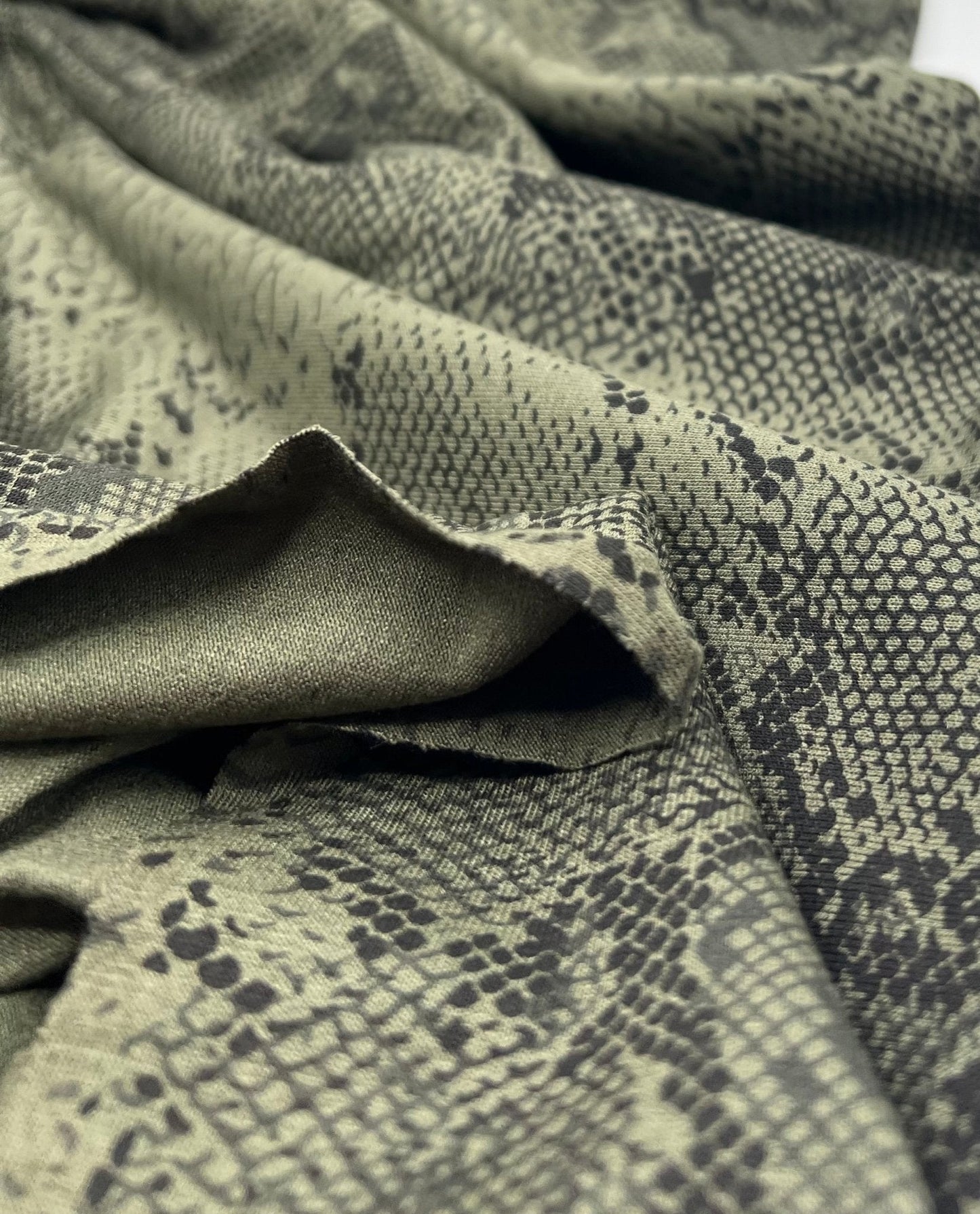Khaki Snake Print Viscose Elastane Fabric