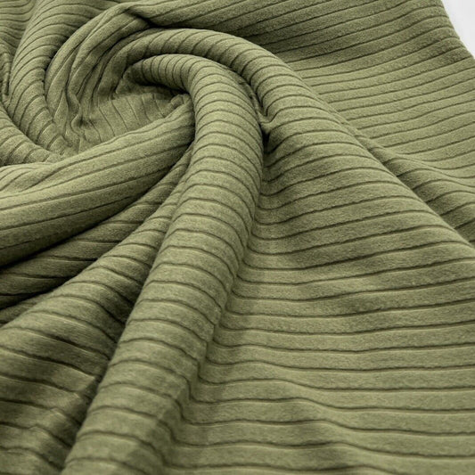 Khaki Soft Brushed 8x4 Wide Rib Stretch Fabric