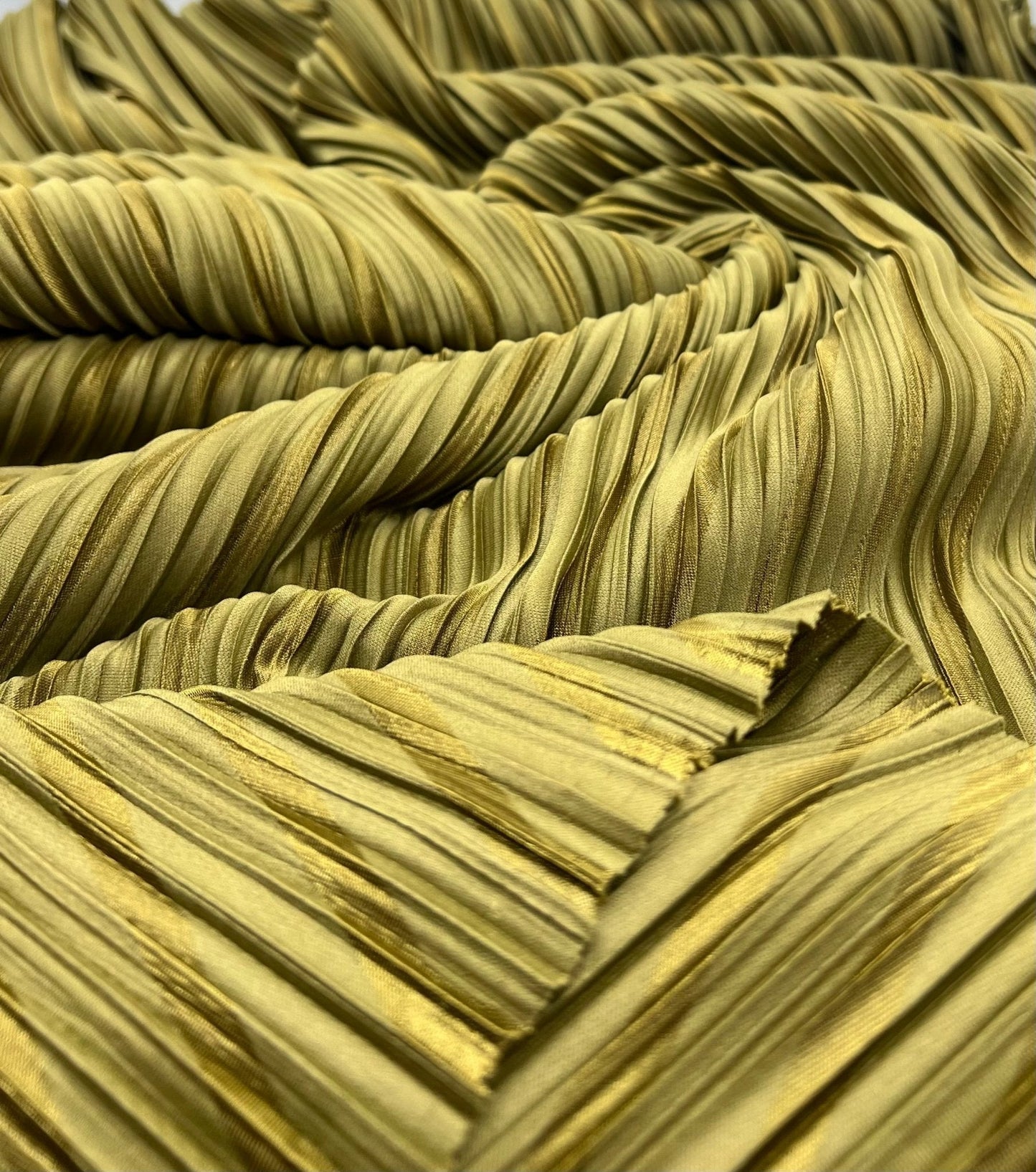 Khaki Stripe Plisse Pleated Stretch Fabric