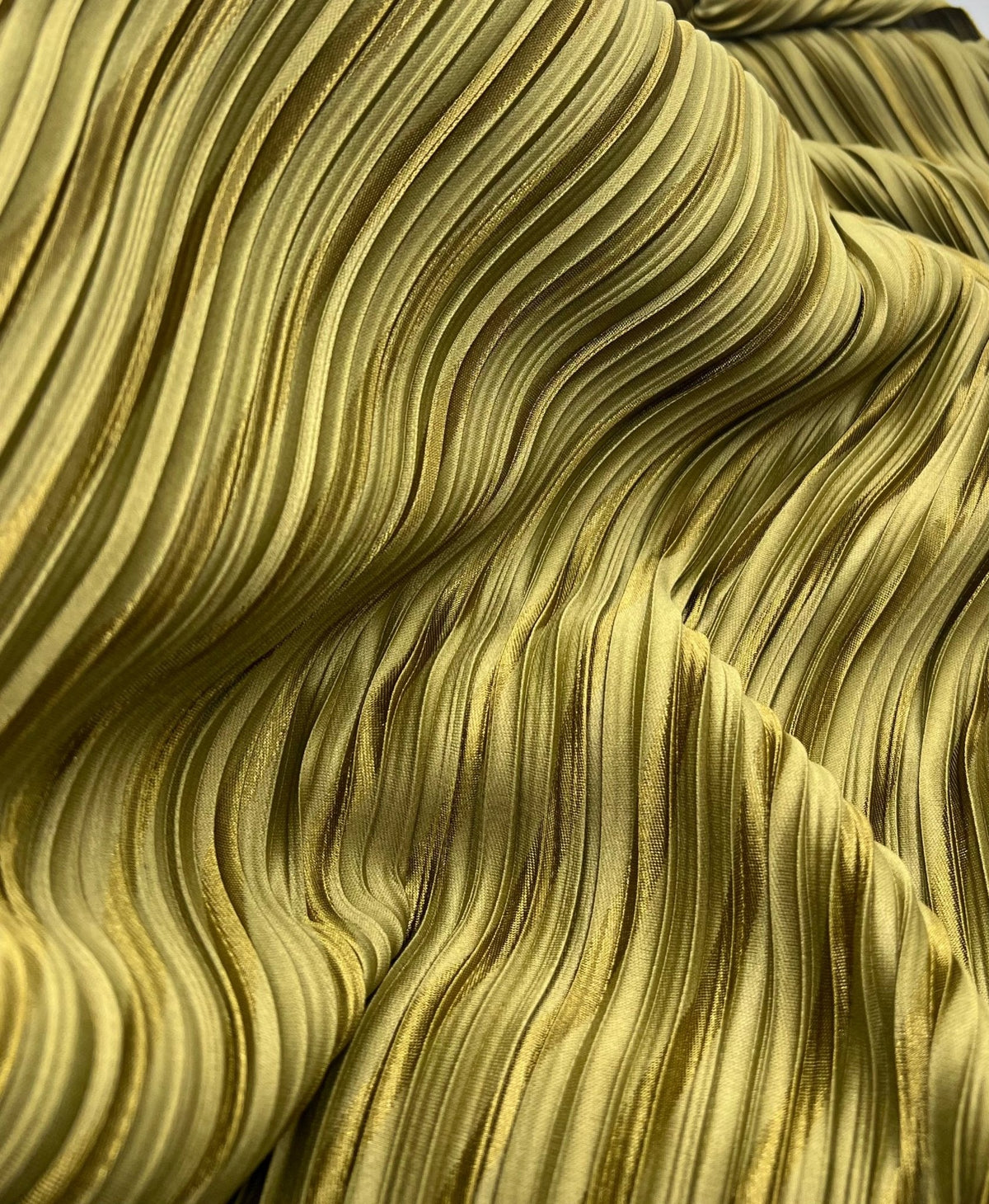 Khaki Stripe Plisse Pleated Stretch Fabric