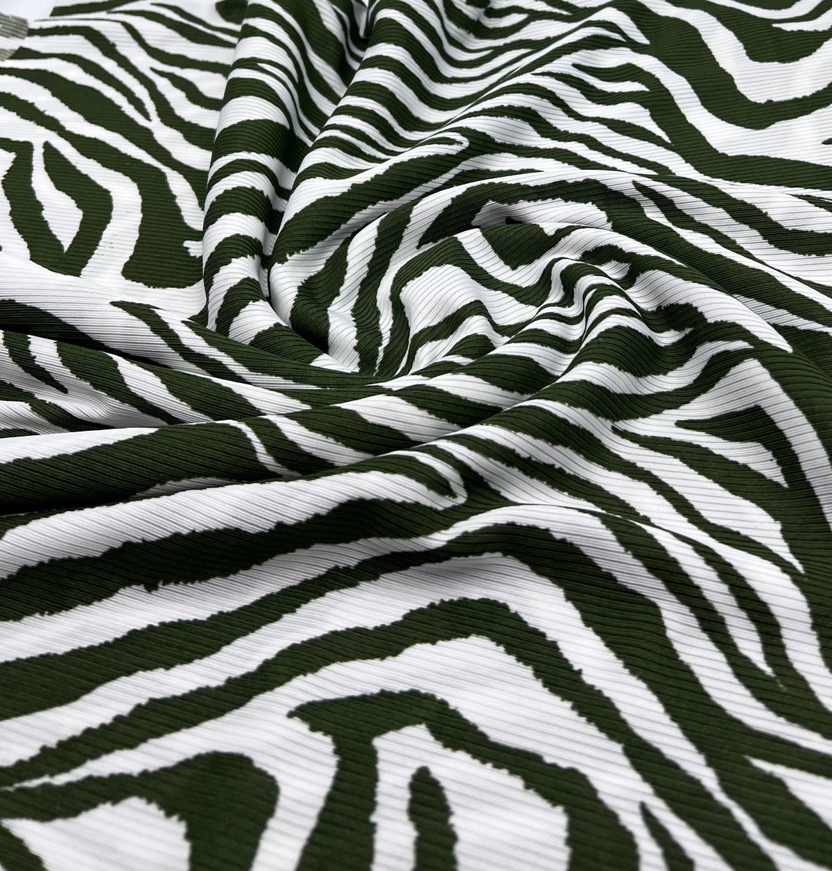 Khaki Zebra Print 2X1 Fine Rib Stretch Fabric