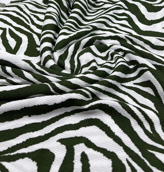 Khaki Zebra Print 2X1 Fine Rib Stretch Fabric