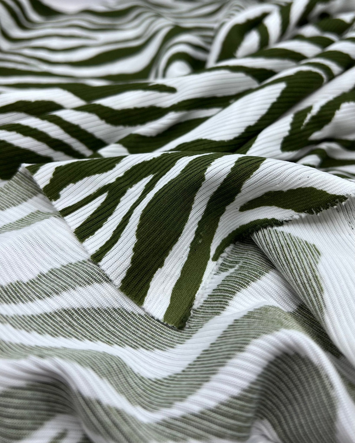 Khaki Zebra Print 2X1 Fine Rib Stretch Fabric