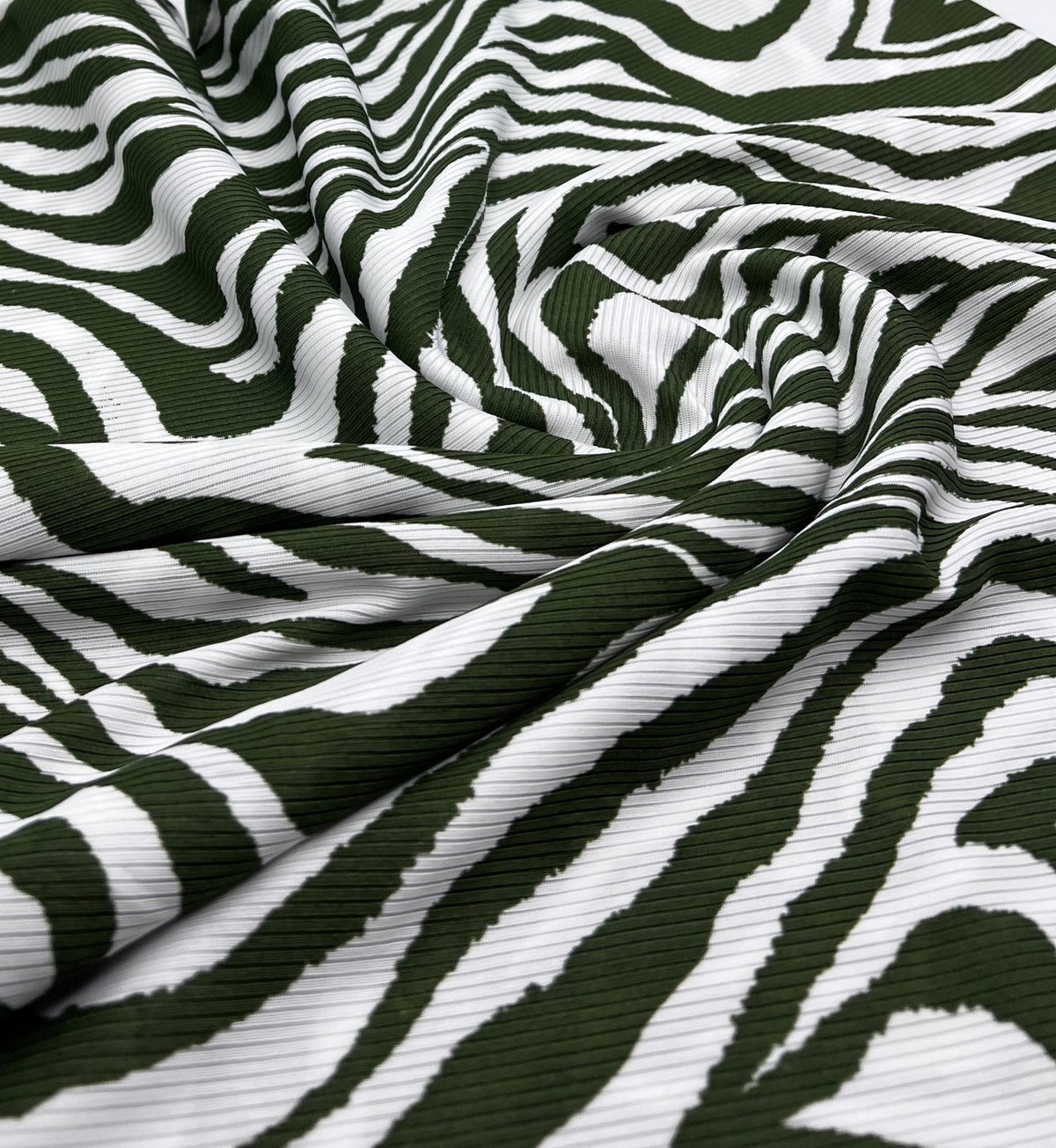 Khaki Zebra Print 2X1 Fine Rib Stretch Fabric