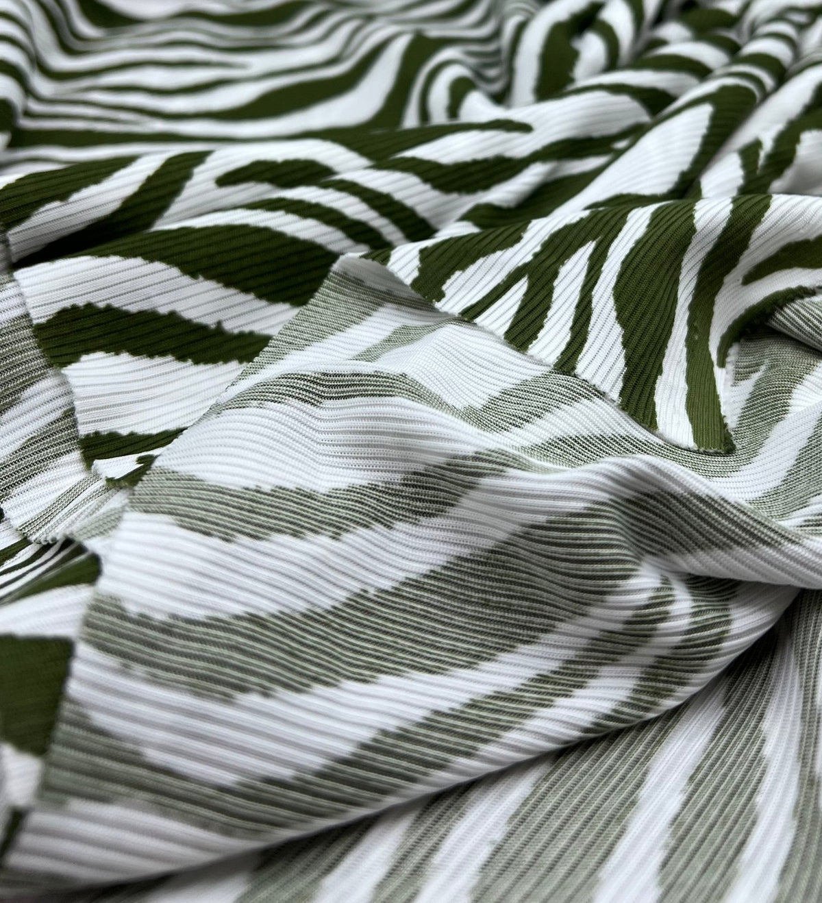 Khaki Zebra Print 2X1 Fine Rib Stretch Fabric