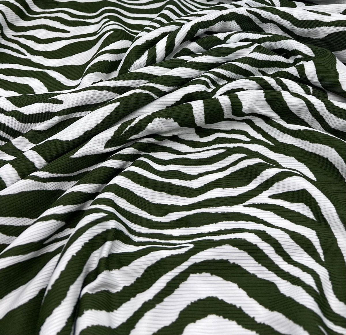 Khaki Zebra Print 2X1 Fine Rib Stretch Fabric