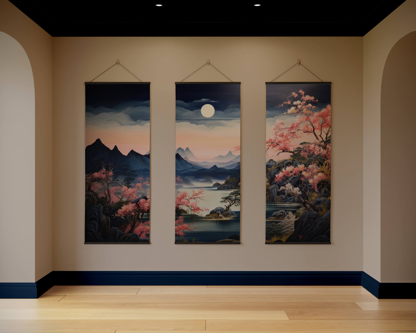 Moonlight Night Cherry Blossom Tapestry