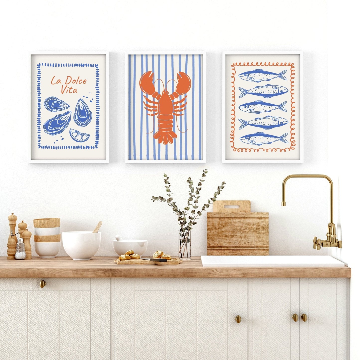 Kitchen Gallery Walls | Set of 3 Italian Lifestyle Wall art Prints