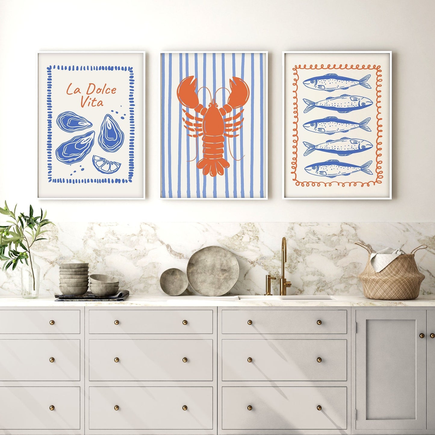 Kitchen Gallery Walls | Set of 3 Italian Lifestyle Wall art Prints