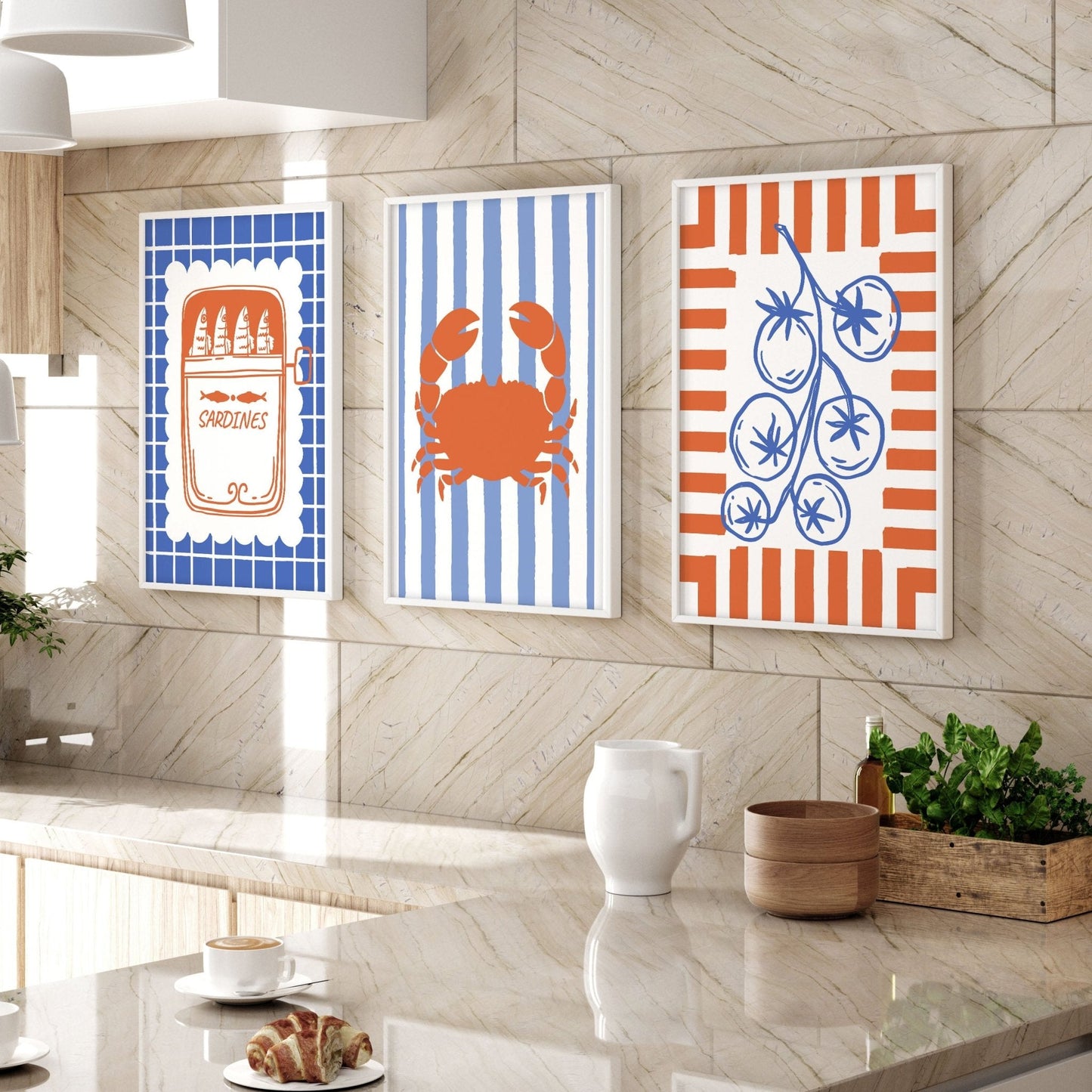 Kitchen Modern Wall Decor | Set of 3 Italian Lifestyle Wall art Prints