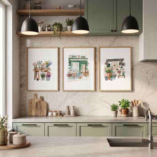 Kitchen Prints Cottage Flower Shop Wall Art | Set of 3