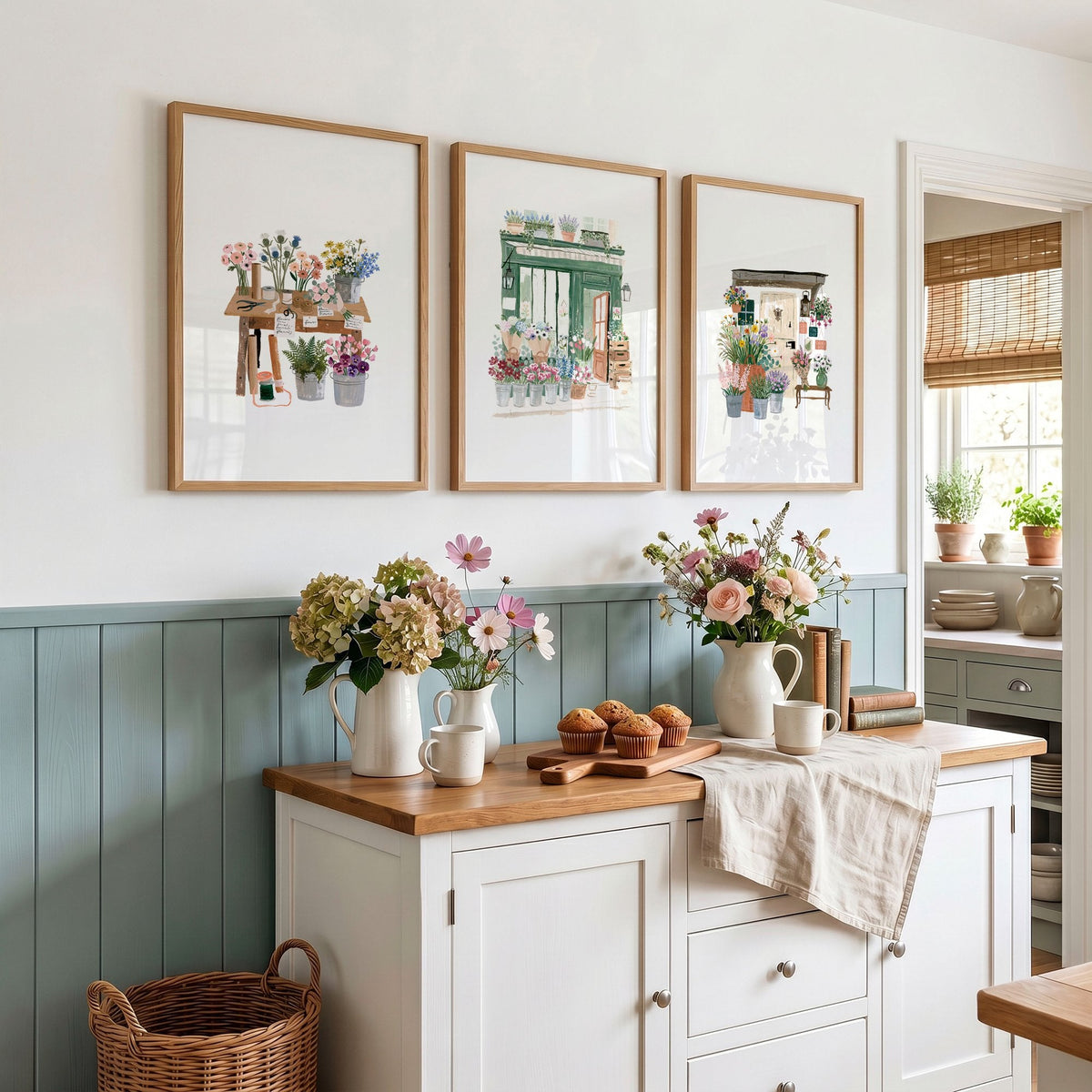 Kitchen Prints Cottage Flower Shop Wall Art | Set of 3